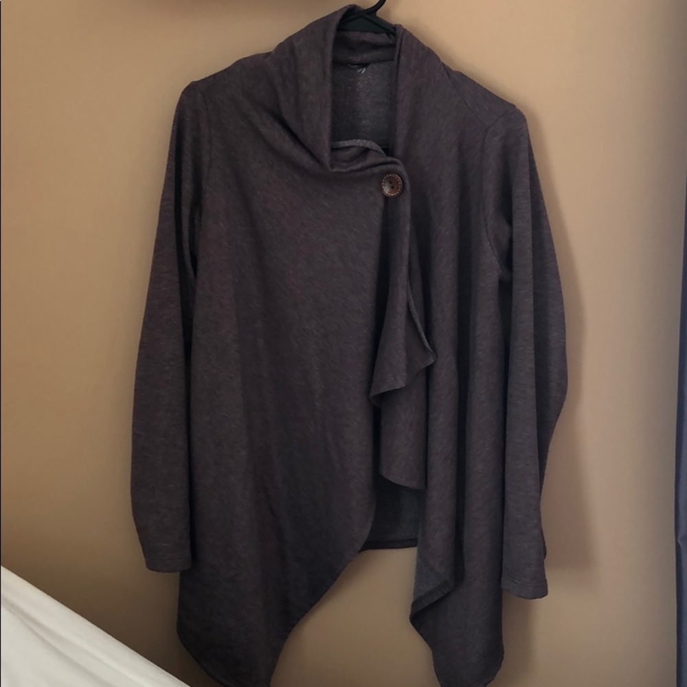 Brown fleece lined draped cardigan